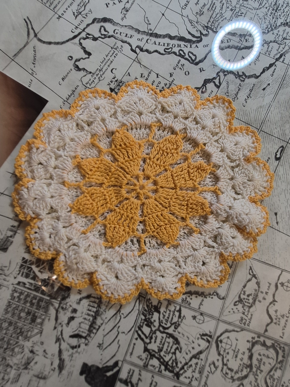 Handmade Crochet Doily - Yellow & Cream Floral Design